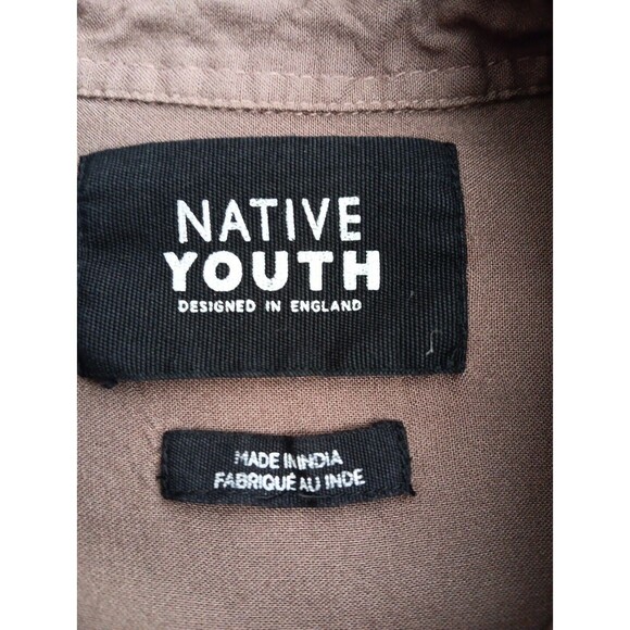 Native Youth Button Up Shirt Women Medium Brown Floral Embroidery Viscose EUC - Picture 4 of 8